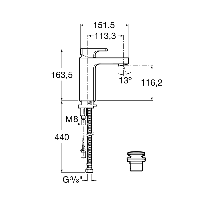 Dimensiones del grifo Roca L90 