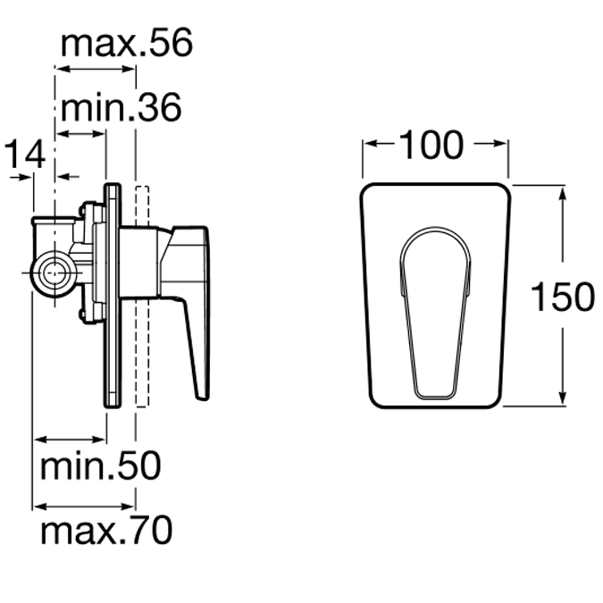 Dimensions 1/2" built-in shower mixer Roca Esmai