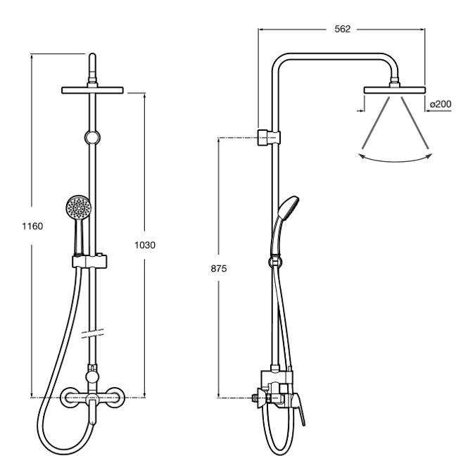 Dimensions Single lever shower column | Roca Victoria