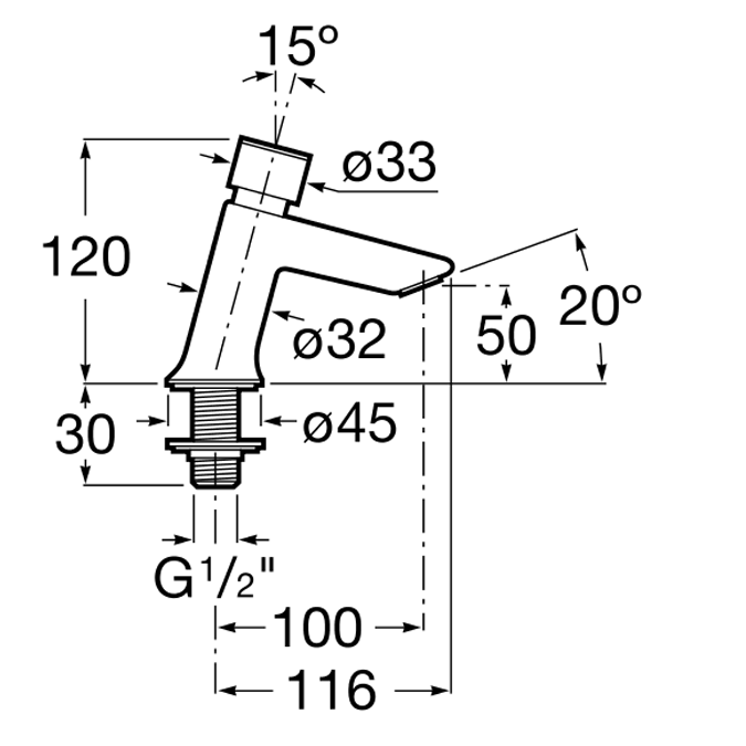 Dimensiones Grifo Mezclador temporizado de lavabo de repisa con pulsador Roca Instant