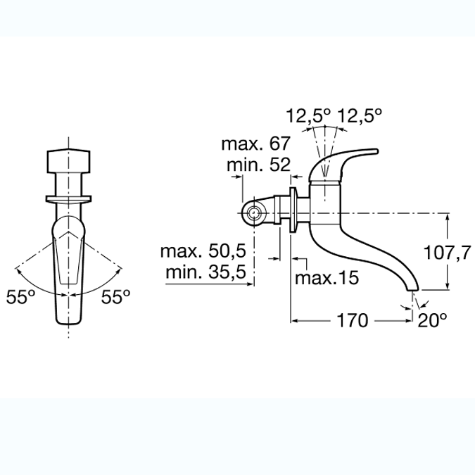 Dimensiones Grifo de lavabo Roca Frontalis mezclador exterior para lavabo con respaldo, caño giratorio