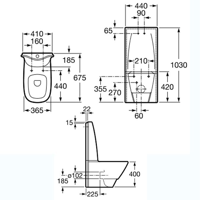 Dimensiones Cisterna de doble descarga 6/3L para inodoro