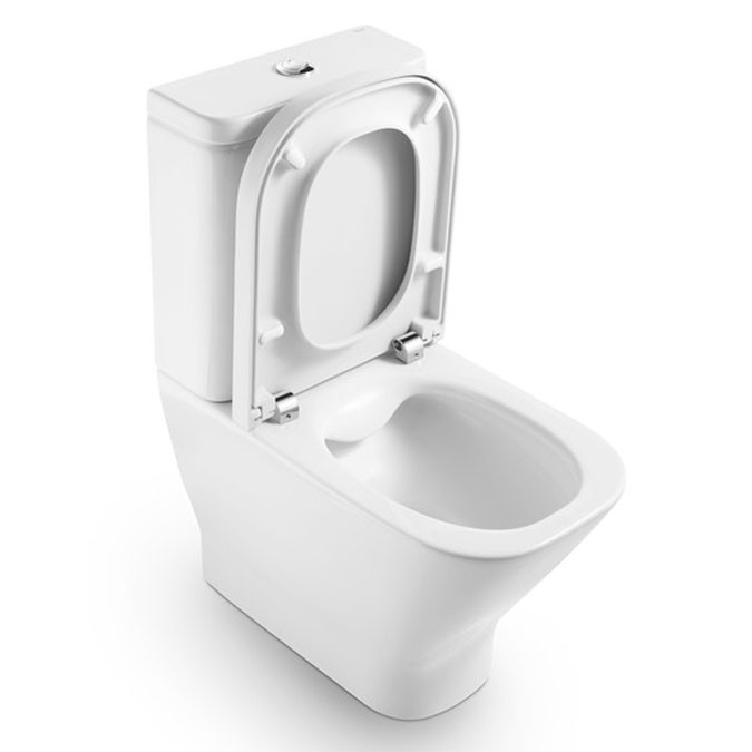 Roca The Gap | Inodoro de porcelana compacto adosado a pared Clean Rim con salida dual