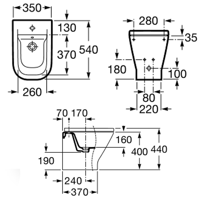 Dimensions Compact vitreous china bidet | Roca The Gap 