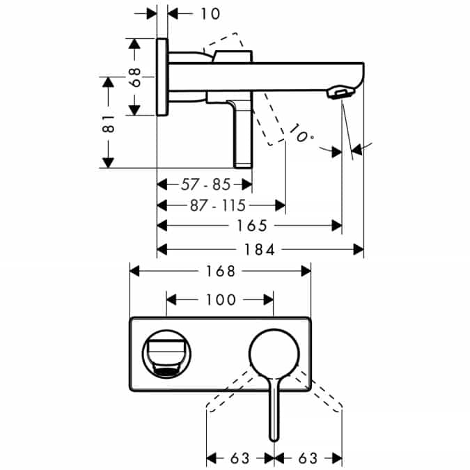 Dimensions single-lever basin mixer Metris S