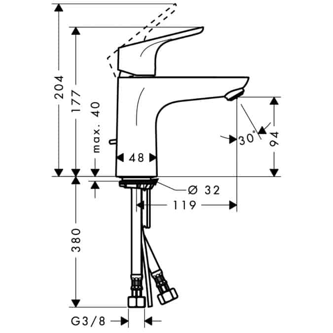 Dimensiones grifo de lavabo Focus Hansgrohe